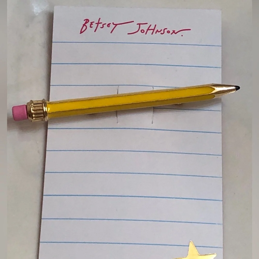 Betsey Johnson Gold Tone & Yellow Enamel & Pencil Rubber Eraser Brooch Pin NWT